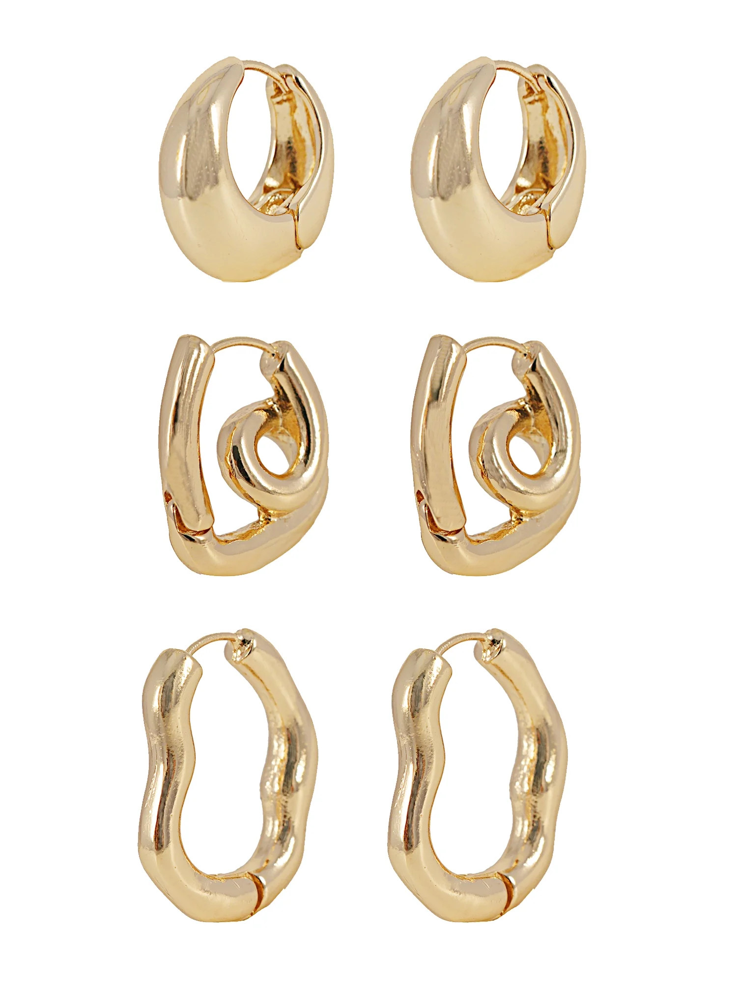 Time and Tru Women's Huggie Hoop Earring Set, 3 Pairs, Gold-Tone | Walmart (US)