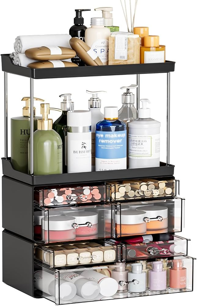 3 Pack Bathroom Organizers and Storage Countertop With 7 Drawers,Stackable Vanity Drawer Organize... | Amazon (US)
