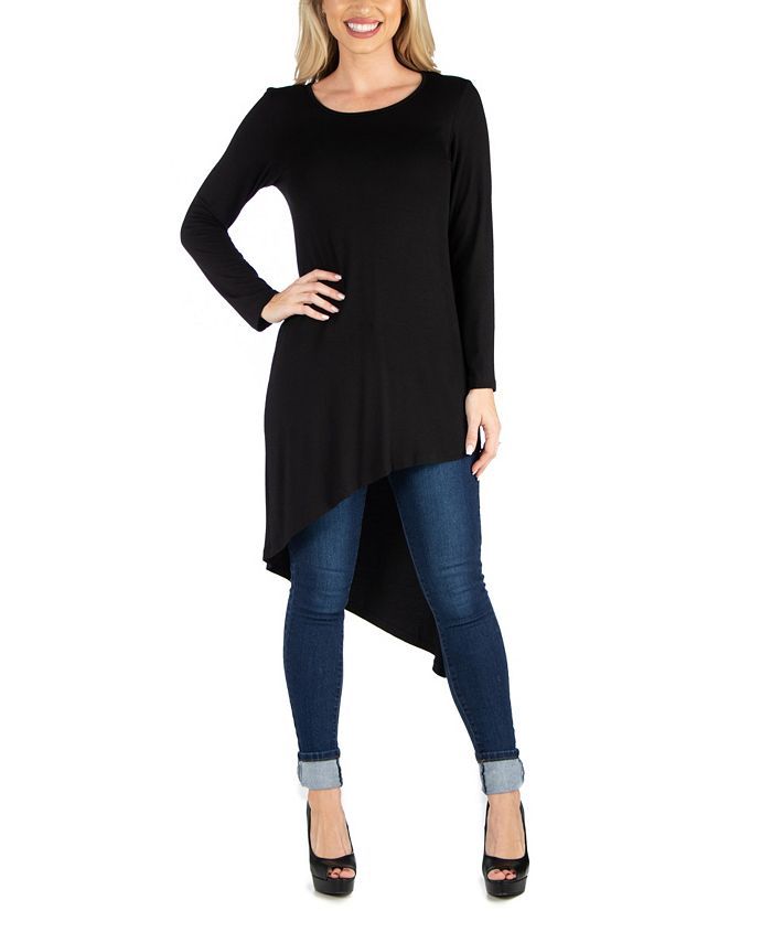 24seven Comfort Apparel Women Full Length Long Sleeve Asymmetric Hem Top & Reviews - Tops - Women... | Macys (US)