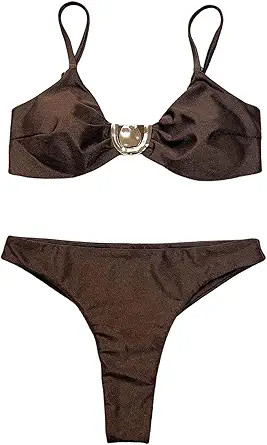 SOLY HUX Women's Two Piece Bathing Suit Spaghetti Strap Thong Swimsuit Brazilian Bikini Set | Amazon (US)
