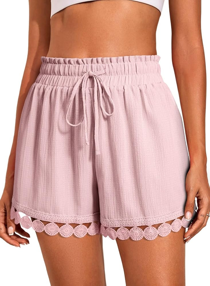 Dokotoo Womens Shorts Summer Casual Loose Elastic Waist Drawstring Lace Boho Beach Cover Up Short... | Amazon (US)