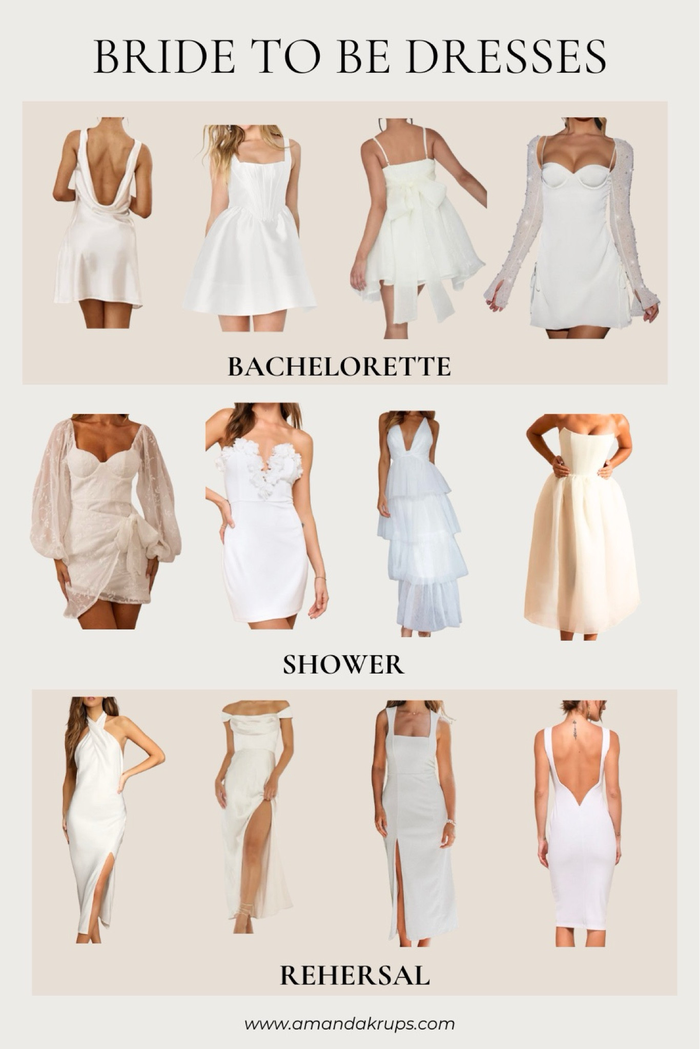 Bride to be dresses! All the occasions for a bride, here is some dress inspo from our most beloved brands! 😊