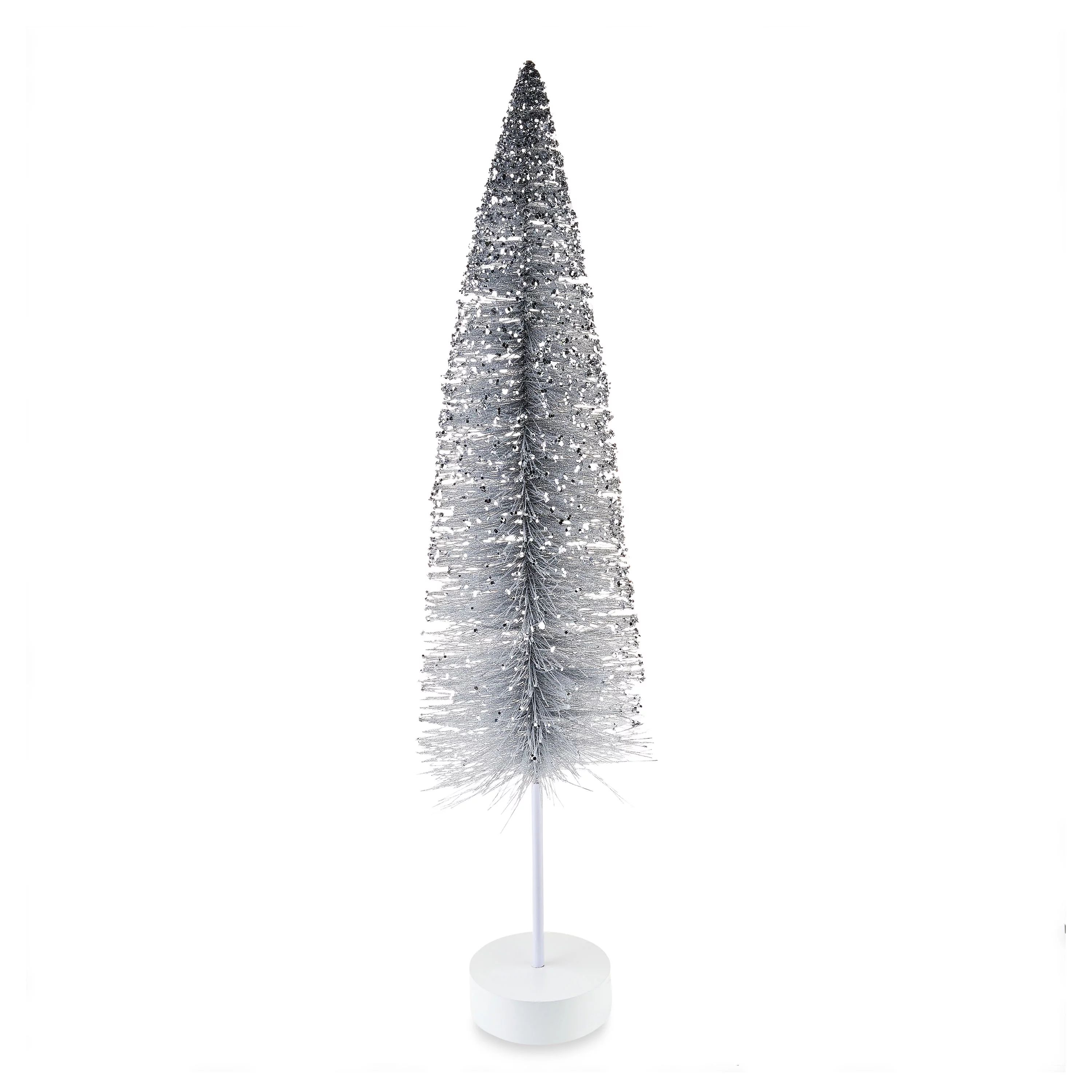 Metallic Silver Glitter Bottle Brush Tree Outdoor Decor, 38 in, by Holiday Time | Walmart (US)