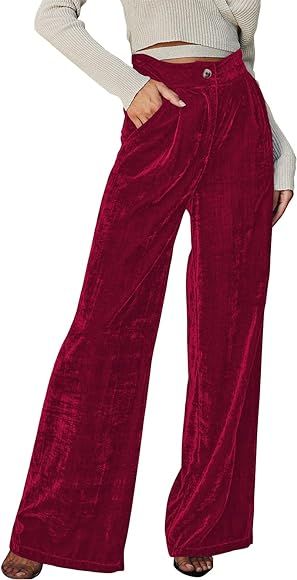 FAIABLE Velvet Pants for Women High Waisted Wide Leg Palazzo Pants Causal Outfits Long Flowy Trou... | Amazon (US)