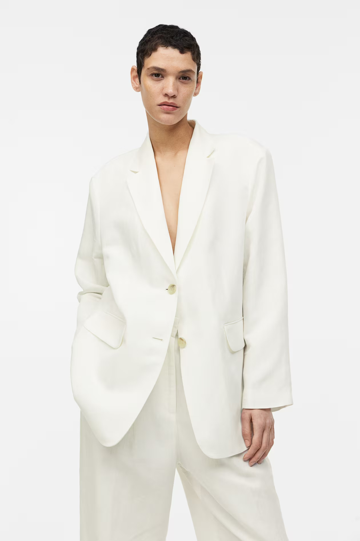 Oversized Blazer aus Leinenmix - Weiß - Ladies | H&M AT | H&M (DE, AT, CH, NL, FI)