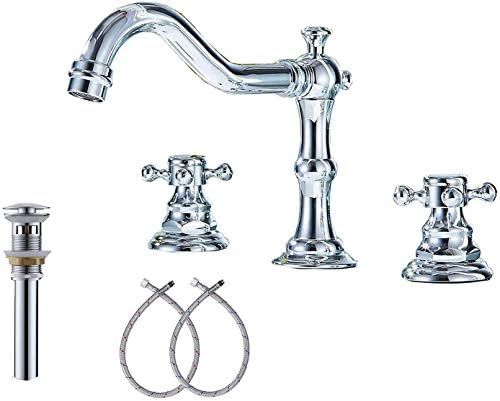 GGStudy Two Handles 3 Holes 8-16 inch Widespread Bathroom Sink Faucet Chrome Basin Mixer Tap | Amazon (US)