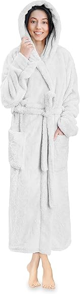 PAVILIA Women Hooded Plush Soft Robe | Fluffy Warm Fleece Sherpa Shaggy Bathrobe (L/XL, Gray) at ... | Amazon (US)