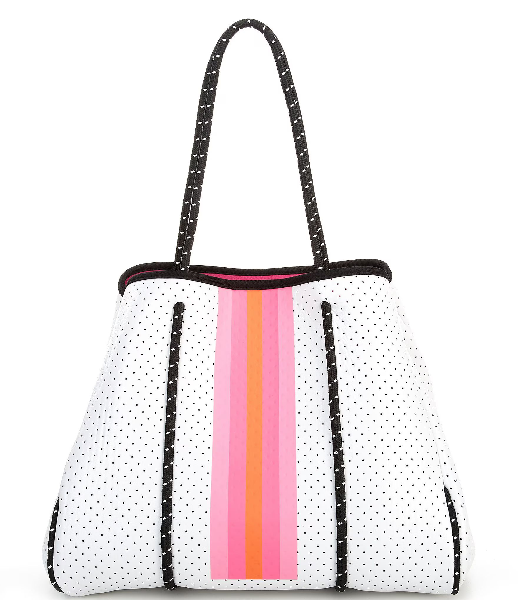 White and Pink Stripe Neoprene Tote Bag | Dillards