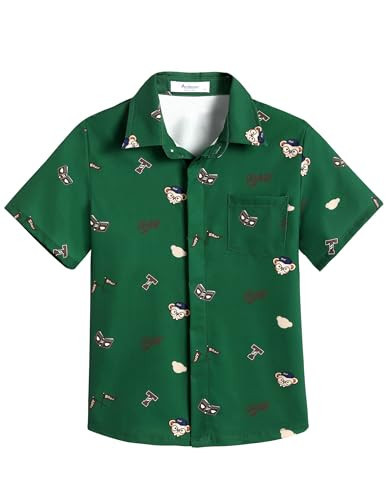 Arshiner Boy's Teddy Bear Shirts Cartoon Button Up Short Sleeve Shirt Toddler Figure Print School Uniform for Boy | Amazon (US)