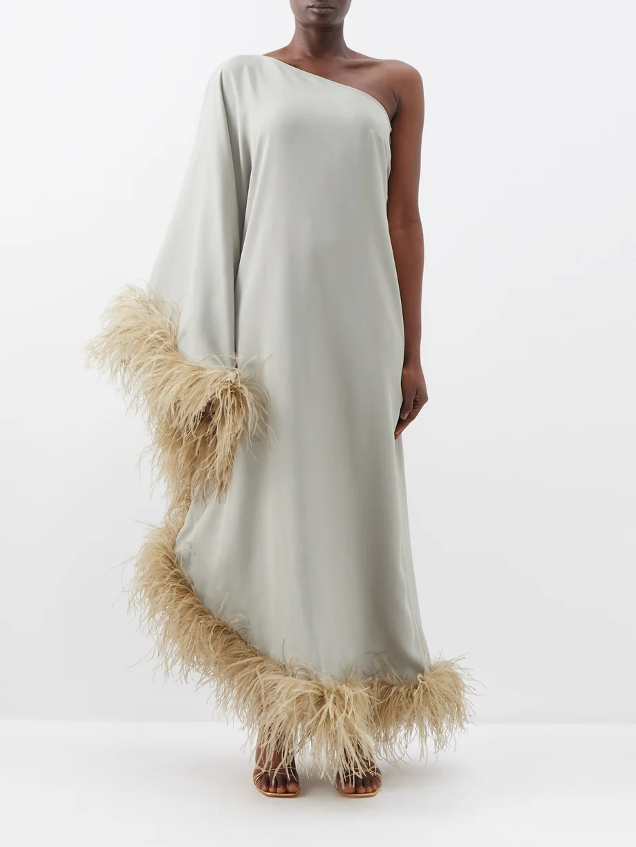 Ubud one-shoulder feather-trimmed dress | Matches (US)