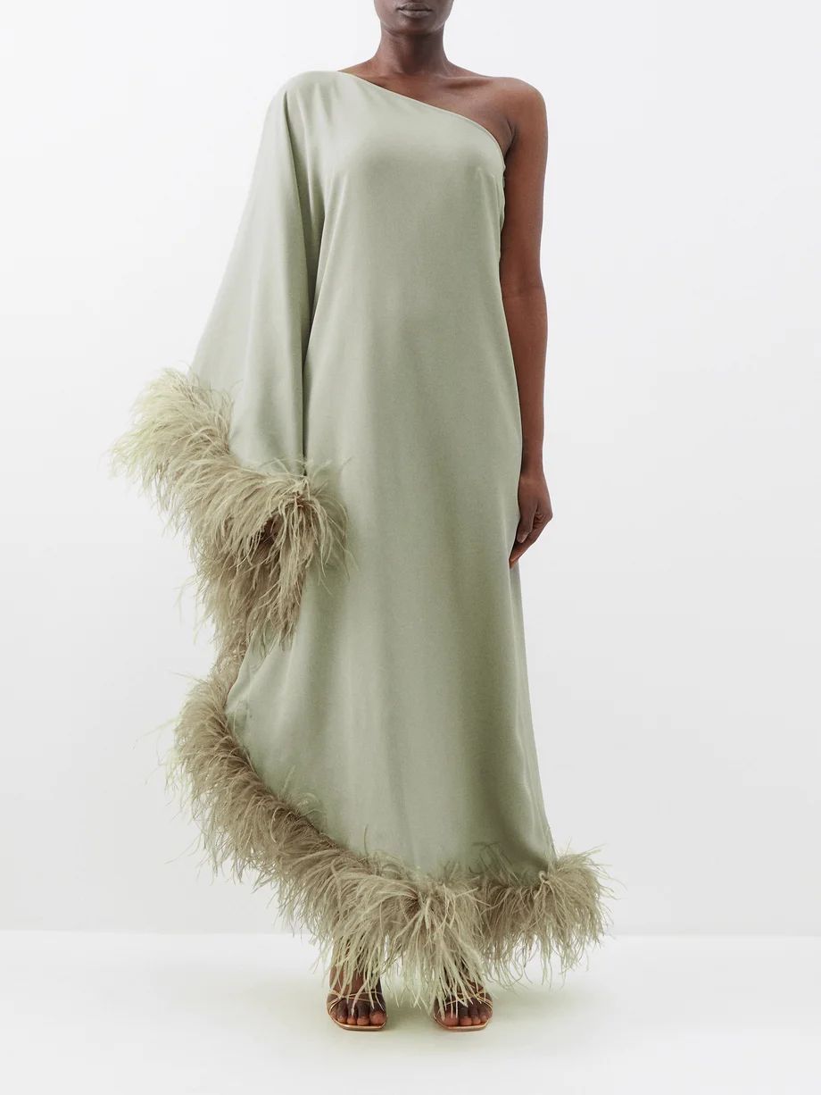 Ubud one-shoulder feather-trimmed dress | Matches (US)