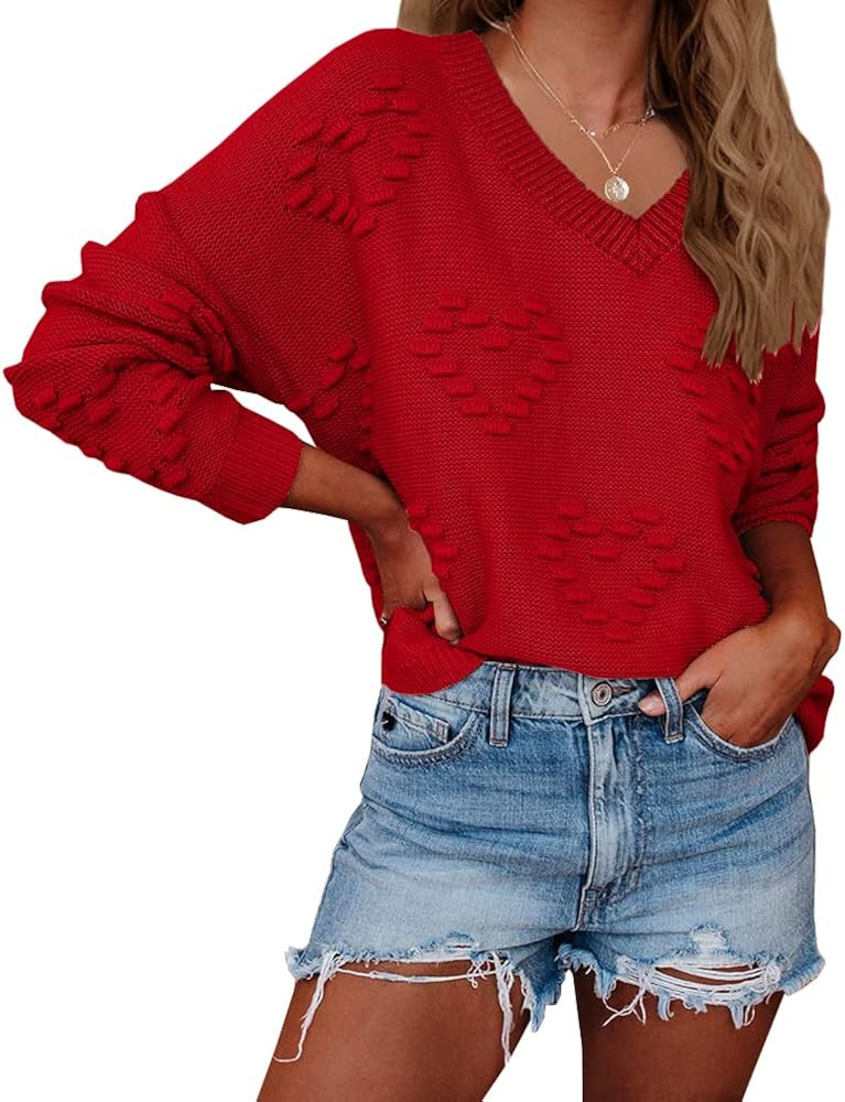Tutorutor Womens Cute Heart Love Print Valentine Sweater Tops Oversized Crew Neck Dot Ball Loose ... | Amazon (US)