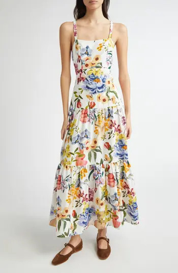 FARM Rio Greek Garden Tiered Linen Blend Maxi Dress in Off-White at Nordstrom Rack, Size X-Small | Nordstrom Rack