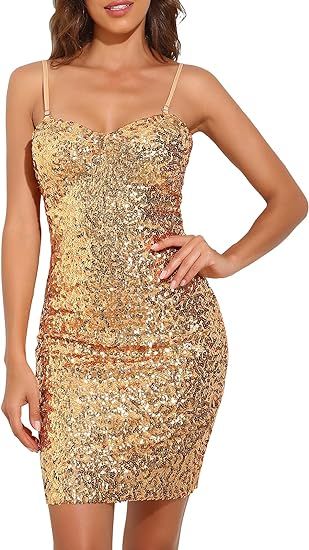 PrettyGuide Women's Glitter Sequin Bodycon Dress Sexy Tube Top Spaghetti Strap Mini Party Homecom... | Amazon (US)