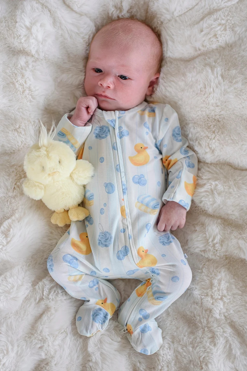 Bamboo Zipper Footie Pajamas | Bubble Duckies Blue | Caden Lane