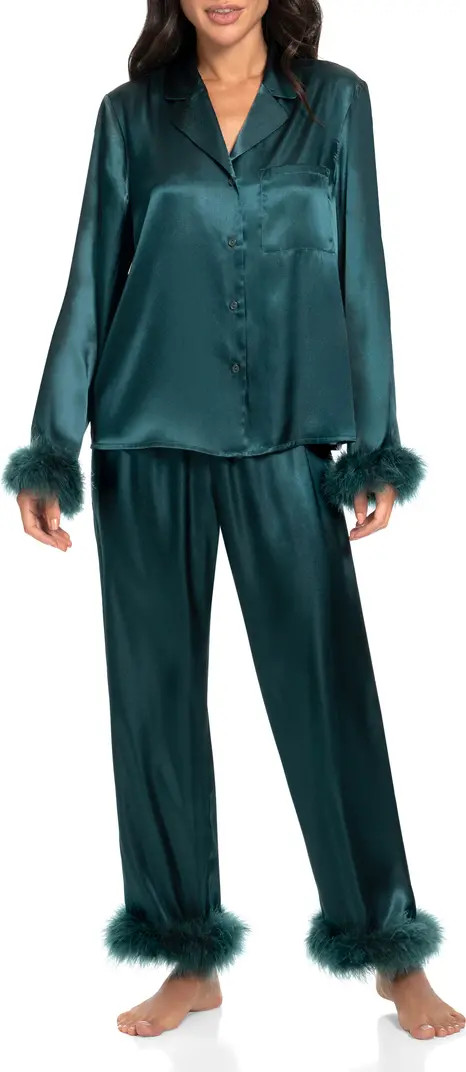 Rory Feather Trim Satin Pajamas | Nordstrom