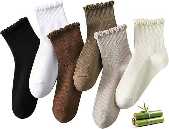 Women’s Viscose from Bamboo Ruffle Ankle Socks, Soft Breathable Lettuce Edge Crew Socks,Cute Frilly Quarter Sock | Amazon (US)