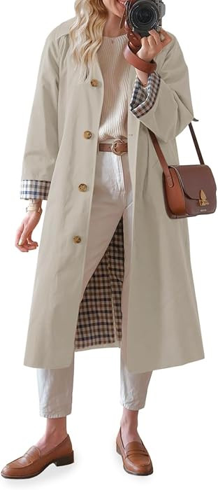 Tankaneo Womens Long Oversized Single Breasted Windproof Trench Coat | Amazon (US)
