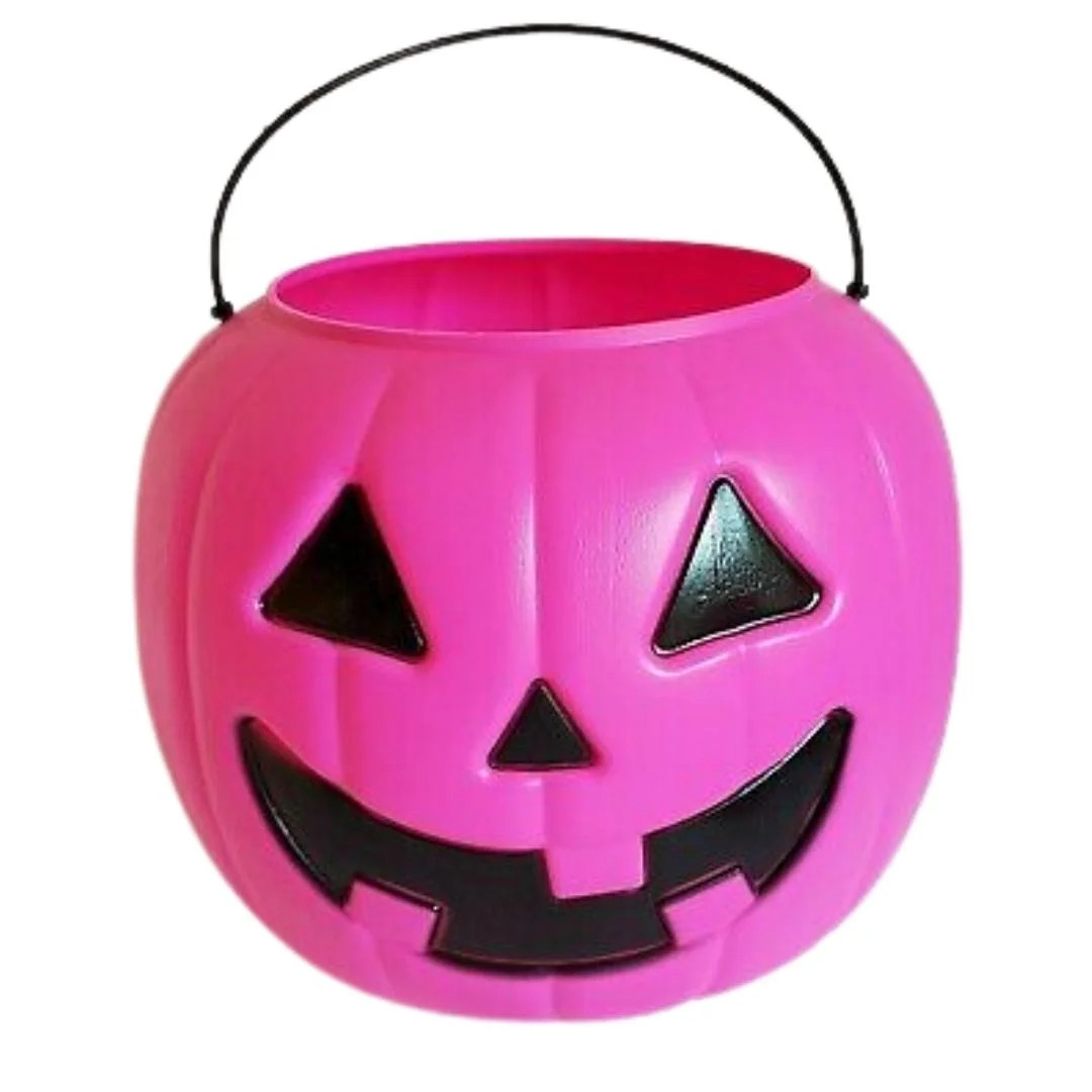 NS Halloween Pink Pumpkin Jack O Lantern Candy Bucket Trick or Treat Pumpkin Pail with Handle Por... | Walmart (US)