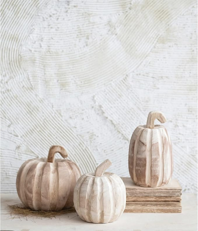 Creative Co-Op Hand-Carved Paulownia Wood Pumpkin, Small | Amazon (US)