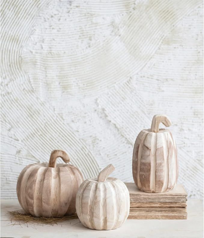 Creative Co-Op Hand-Carved Paulownia Wood Pumpkin, Large | Amazon (US)