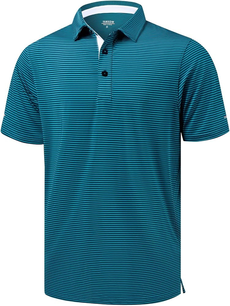 Golf Shirts for Men - Moisture Wicking Short Sleeve Performance Sport Casual Striped Collared Men... | Amazon (US)