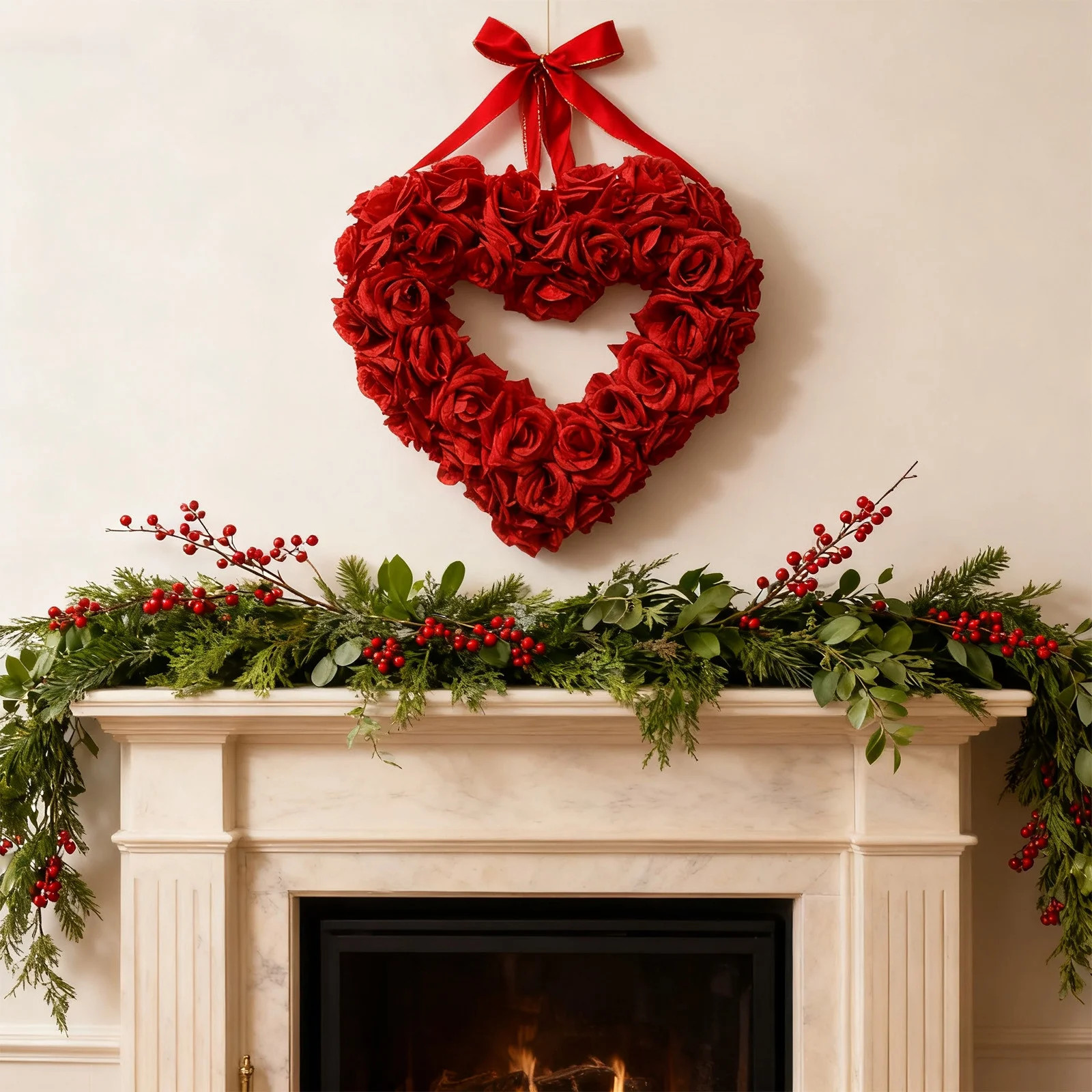 Valentine Decor Heart Wreath Red Rose Garland Wall Hanging Valentine's Day Decorations Valentine ... | Walmart (US)