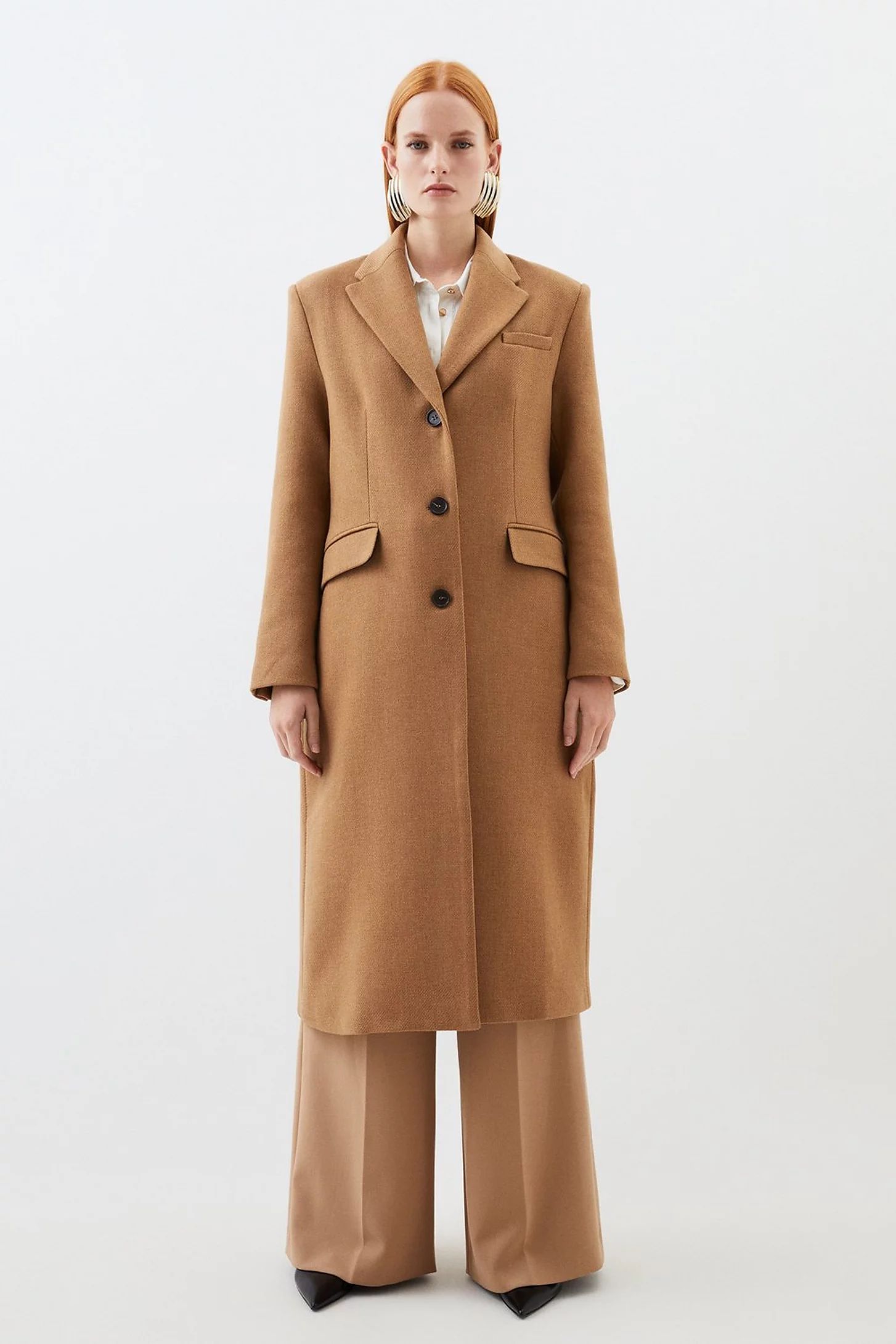 Italian Manteco Wool Mix Single Breasted Midi Coat | Karen Millen UK + IE + DE + NL