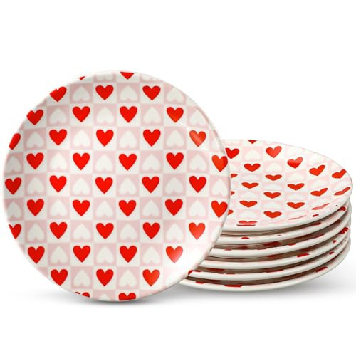 Hushee 6 Pcs Dessert Plate 6 Inch Round Heart Ceramic Plates Valentine Salad Dishes for Party Wedding Party Kitchen Food(Valentine's Day Heart) | Amazon (US)