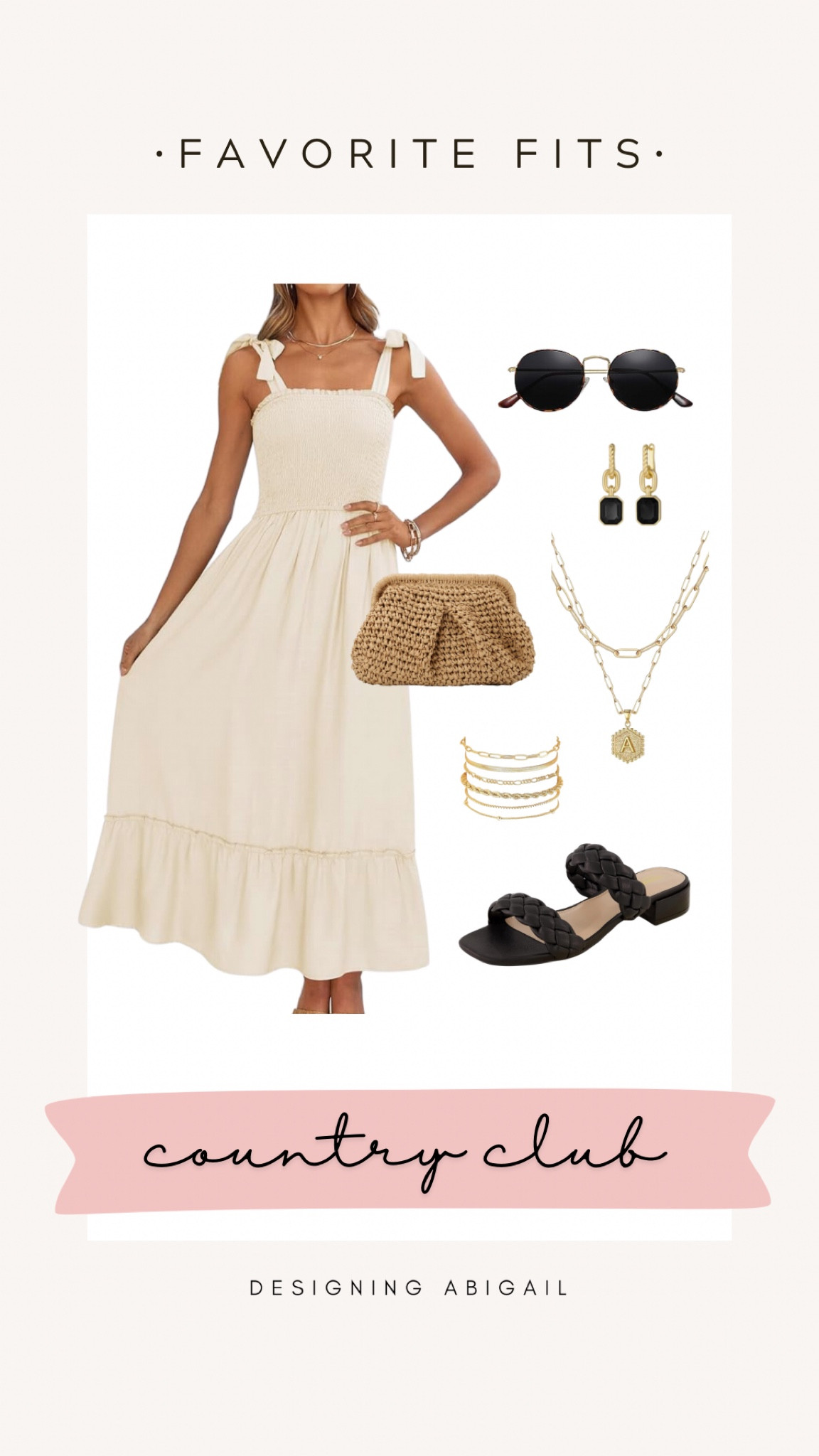 My absolute favorite dress. So comfy and effortless + hides bloat and cellulite. Total win for me! 

Country club style, old money, fall outfit, summer outfit, dress, purse, jewelry, sandal, sunglasses, black, neutral, cream, white, gold, effortless style, affordable outfit

#LTKFindsUnder50 #LTKOver40 #LTKStyleTip