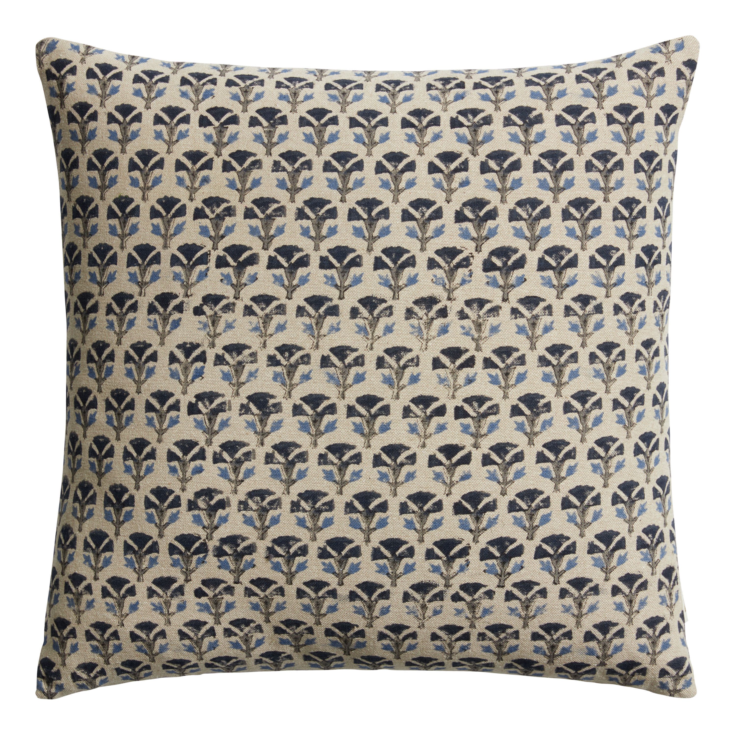 Floral Jaipur Block Print Throw Pillow With Buttons | World Market