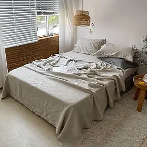 Simple&Opulence Washed Linen Bed Sheet Set Basic Style 4 Pieces (1 Flat Sheet & 1 Fitted Sheet & ... | Amazon (US)