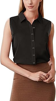 Zeagoo Women's Sleeveless Button Down Shirts Blouses Solid Casual Loose V Neck Tank Tops for Work... | Amazon (US)