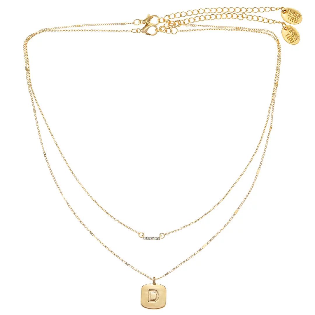 Time and Tru Gold Initial Letter "D" Necklace Set for Women, 2 Piece Set | Walmart (US)