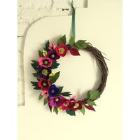 Colorful Felt Flower Wreath Purple Modern Felt Year Round For Frontdoor Bright Summer Unique Fall | Etsy (US)