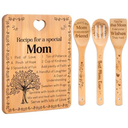 Mothers Day Gifts - "Recipe for a Special Mom" Mothers Day Gifts for Mom Cutting Board Set, Bamboo-Made Engraved Utensil Set Mom Birthday Gifts | Amazon (US)