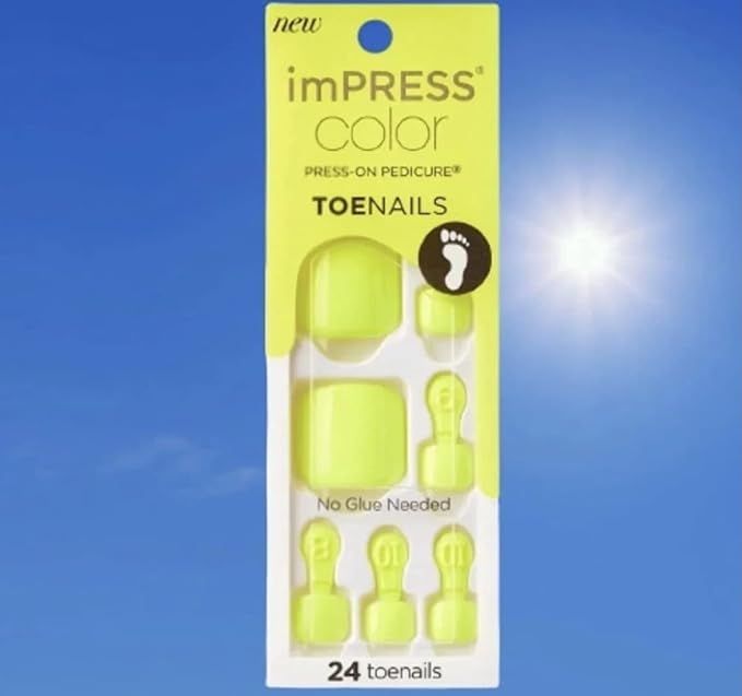 Impress Kiss Color Press-On Bright Shiny Neon Yellow Pedicure Toe Nails IMT500X Got it | Amazon (US)