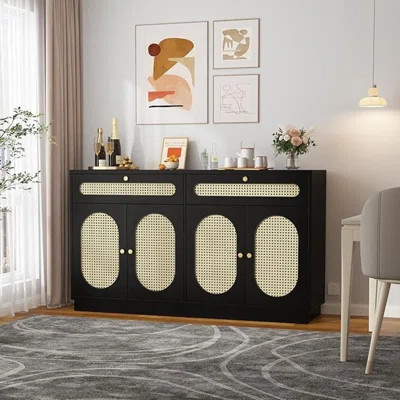 60'' Rattan Sideboard, Sideboard Cabinet with 2 Drawers and 4 Rattan Doors, Buffet Cabinet with Adjustable Shelves for Dining Room, Living Room and En | Wayfair North America