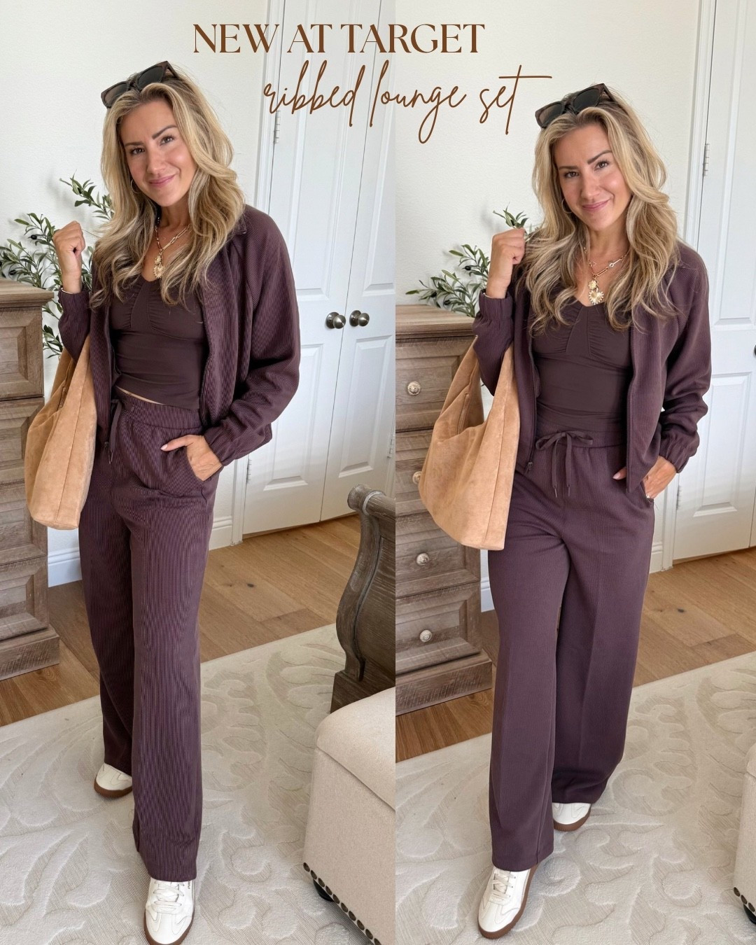 NEW ribbed lounge set & tank from Target! 🎯 love this full brown look for fall travel! 🤎✈️ 

heading on a road trip this week for my birthday and wanted something super comfy to wear! Wearing small in the set and medium in the tank 🫶🏼 bag is from target too!!

#targetstyle #targetoutfit #targetfashion #widelegpants #loungeset #casualset #travelset #traveloutfit #targetactive #activeset #suedebag #brownoutfit #chocolatebrown #falloutfits #fallstyle #fallfashion #autumnstyle #momoutfits #casualoutfit #over30style #affordablestyle #outfitideas #falloutfitideas #falltrends

#LTKFindsUnder50 #LTKStyleTip #LTKTravel