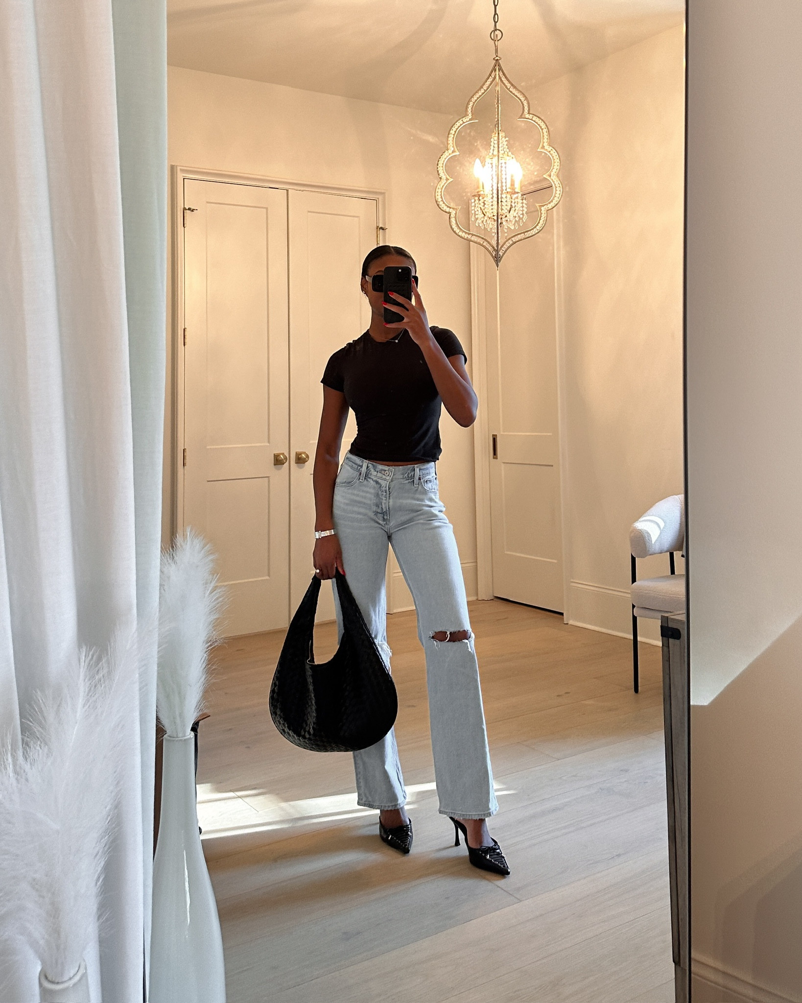 Elevated casual outfit of the day! SKIMS Cotton Jersey T-Shirt (wearing a small), Abercrombie baggy jeans (wearing a 24), woven shoulder bag and linked similar black heels ✨ 

casual outfits / Abercrombie jeans / spring outfit / spring outfits / elevated outfits

#LTKfindsunder100 #LTKstyletip #LTKSeasonal