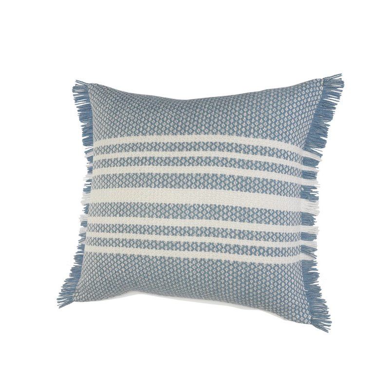 Ox Bay Centered Stripes Woven Fringe Indoor/Outdoor Throw Pillow, 24" Square, Blue / White | Walmart (US)