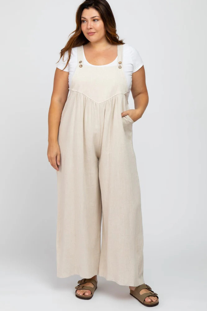 Beige Linen Plus Overalls | PinkBlush Maternity