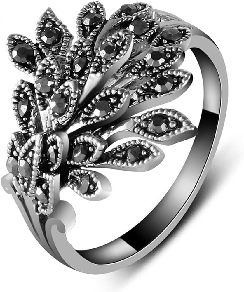 Vintage Rings for Women Black Rings for Women Crystal Statement Cocktail Rings | Amazon (US)
