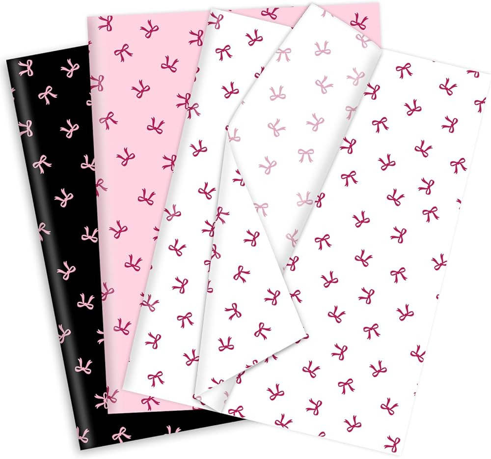 JarThenaAMCS 90 Sheets Bow Tissue Paper Pink White Black Bowknot Art Tissue Wrapping Paper for DI... | Amazon (US)