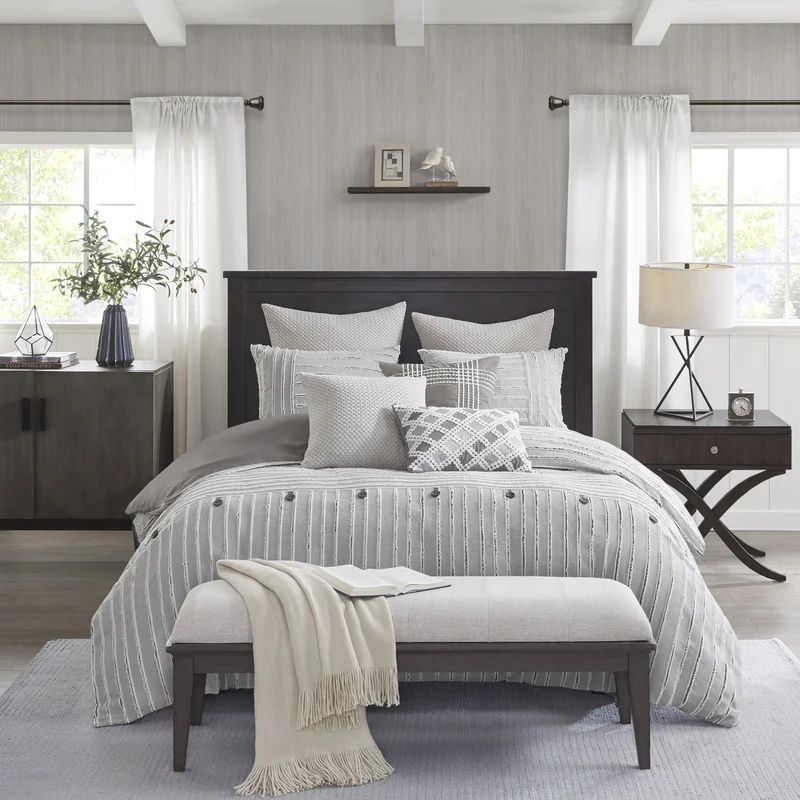 Essence Oversized Cotton Clipped Jacquard Comforter Set with Euro Shams and Throw Pillows | Wayfair North America