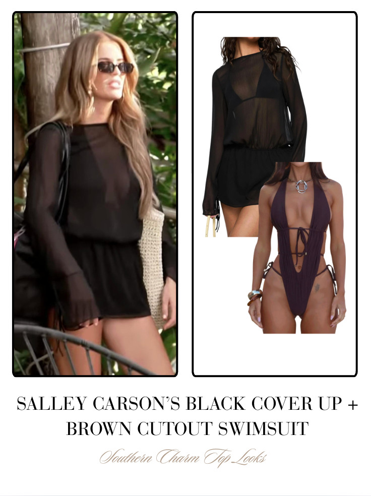 Salley Carson's Black Cover Up and Brown Cutout Swimsuit 

 