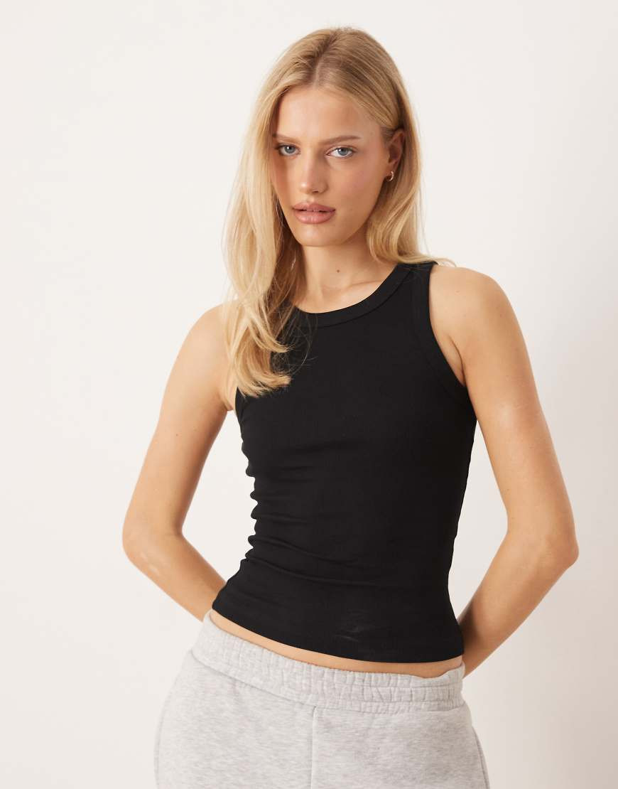 Gina Tricot fitted rib tank top in black | ASOS (Global)