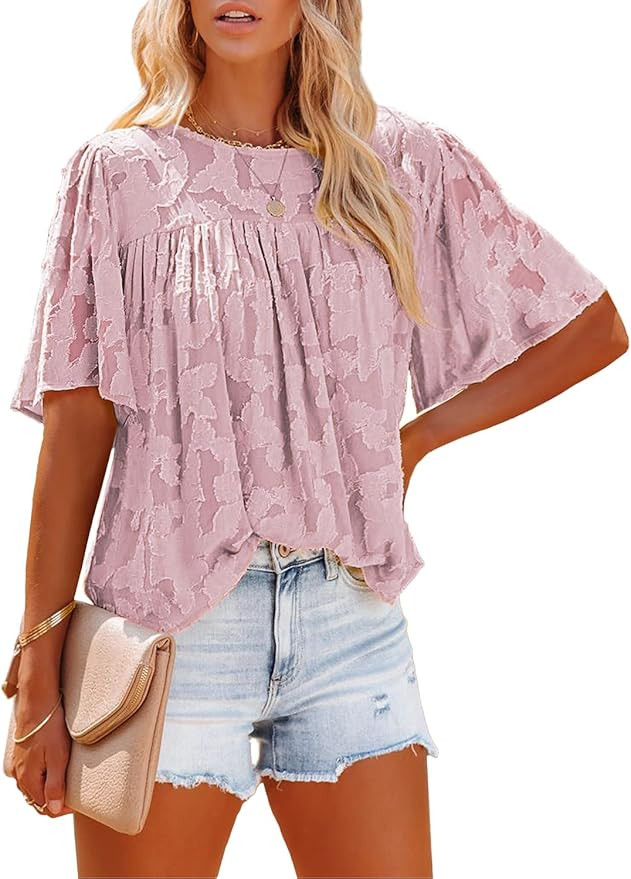 luvamia Babydoll Tops for Women Bell Sleeve Blouses Floral Textured Flowy Shirts | Amazon (US)