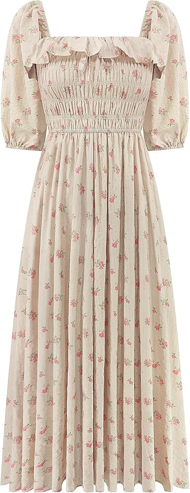 Women Summer Half Sleeve Cotton Ruffled Vintage Elegant Backless A Line Flowy Long Dresses | Amazon (US)