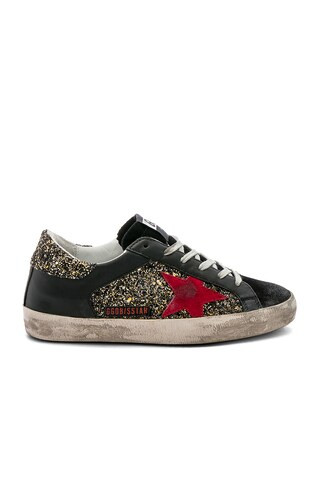Superstar Sneaker in Silver Gold Glitter & Red Star | Revolve Clothing (Global)